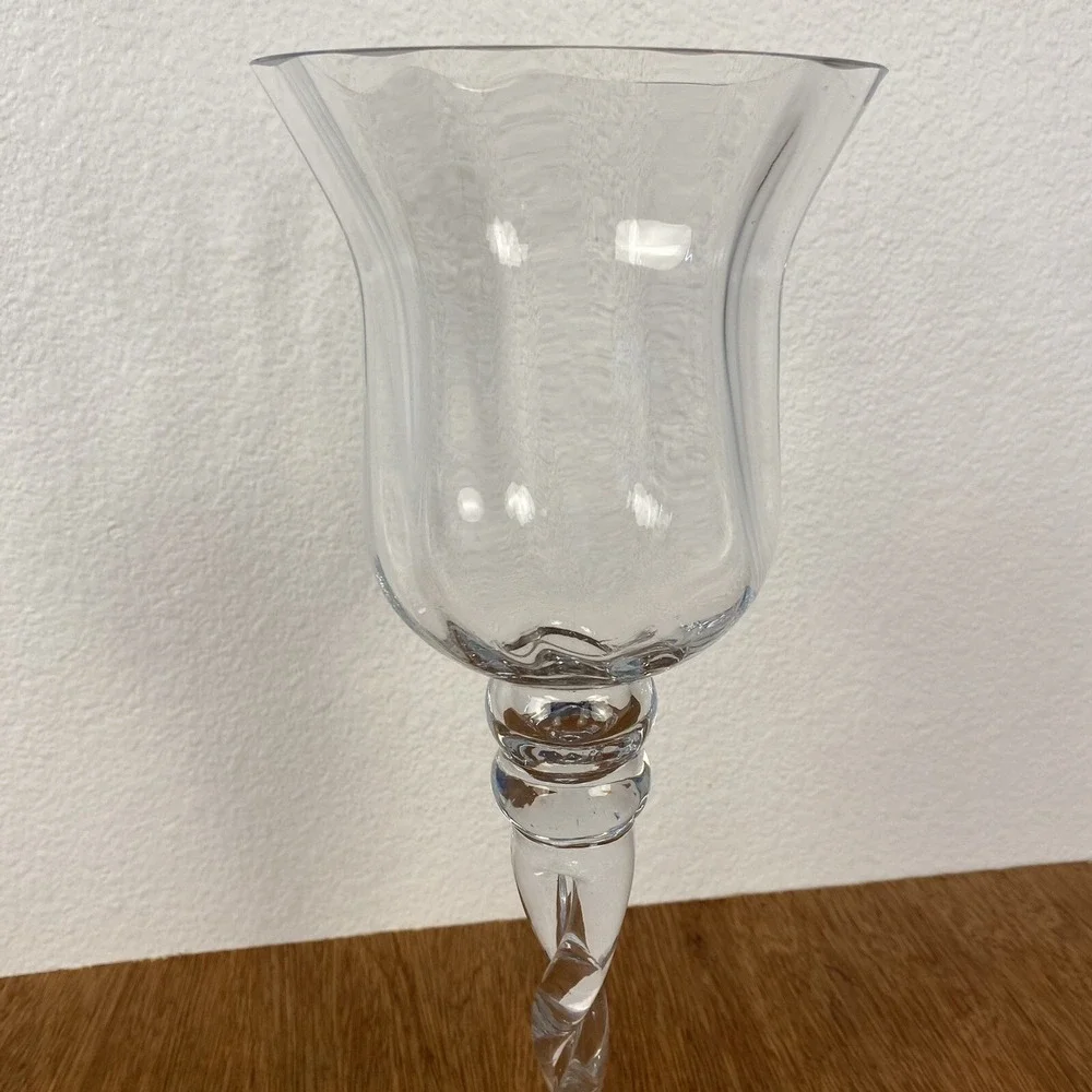 Unbranded Hurricane Candle Holder Home 12.5in Clear Excellent Twisted Stem Glass
